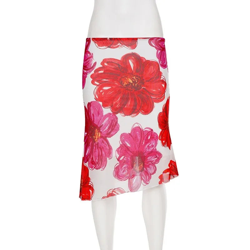 AIERTU  -  New Women's Slim Fit Fashion Casual Skirt Holiday Style Big Floral Print Bodycon Midi Skirt Slimming High Waist Wrap Skirt Aiertu