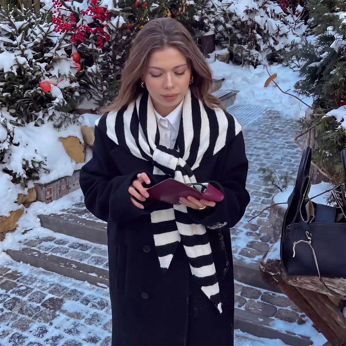 AIERTU  -  Women Striped Knit Triangle Scarf Crossover Design Contrast Color Stripe Scarves Soft Warm Wrap Shawl Winter Fashion Neck Cover Aiertu