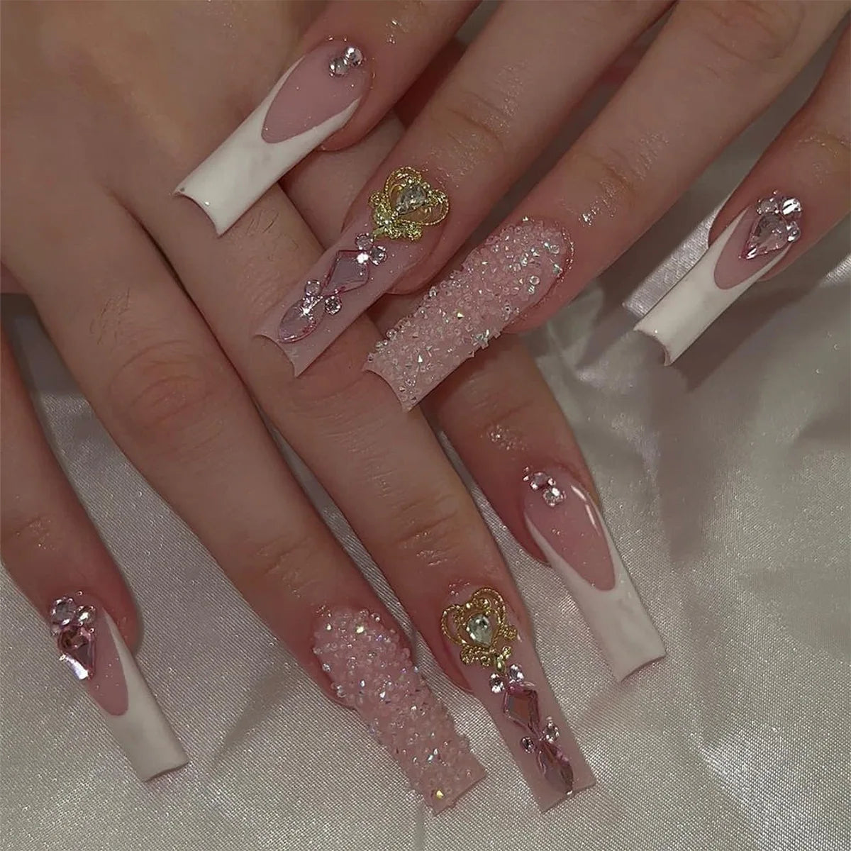 Aiertu 24Pcs Long Ballet False Nails with Bow Designs Pink Coffin Press on Nails Wearable French Fake Nail Full Cover Manicure Tips Aiertu