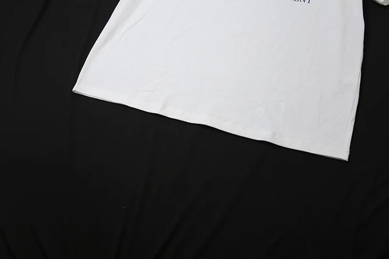 AIERTU  -  Women T-shirt Slanted Neck Loose Letter Print Pattern Solid Color Simple Fashion Daily Leisure Versatile Short Sleeve Top Aiertu