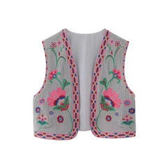 Aiertu Women Vintage Floral Embroidered Open WaistCoat Ladies National Style Vest Jacket Outfits Casual Vacation Crop Top Aiertu