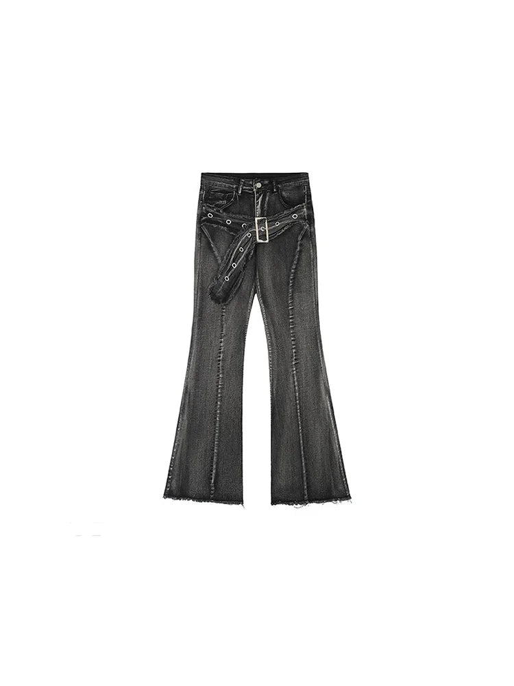 Aiertu Women's Y2k Flare Jeans Baggy Harajuku Korean Black Gothic Denim Trousers Japanese 2000s Style Jean Pants Vintage Trashy Clothes Aiertu