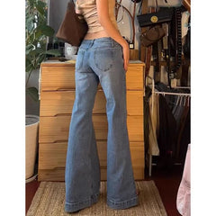 Aiertu Women's Retro Washed Low Waisted Flared Jeans Summer New Chic Casual Wide-leg Pants Female Sexy Denim Bell-bottoms Trousers Aiertu