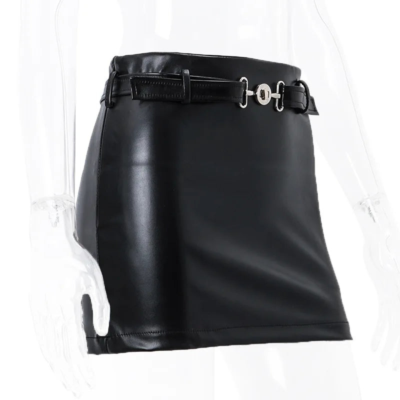 Aiertu Sexy PU Leather Mini Skirt Women Summer High Waist Slim A-line Skirt Female Y2K Vintage All-match Casual Black Aiertu