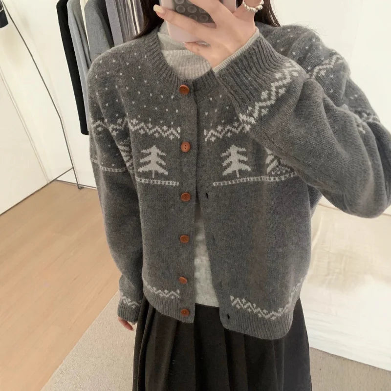 AIERTU  -  Autumn Winter New Arrival Lazy Style Casual Versatile Knitted Cardigan Women Korean Style Crew Neck Soft Sweater Coat Aiertu