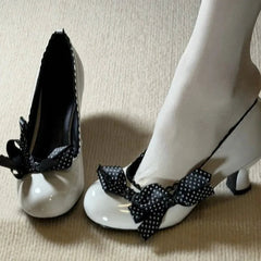 AIERTU  -  Riband Bow Round Toe Kitten Heel Mary Jane Shoes Women Pumps Sweet Chunky-Heel Dress Shoes Spring Vintage Lolita Shoes Aiertu
