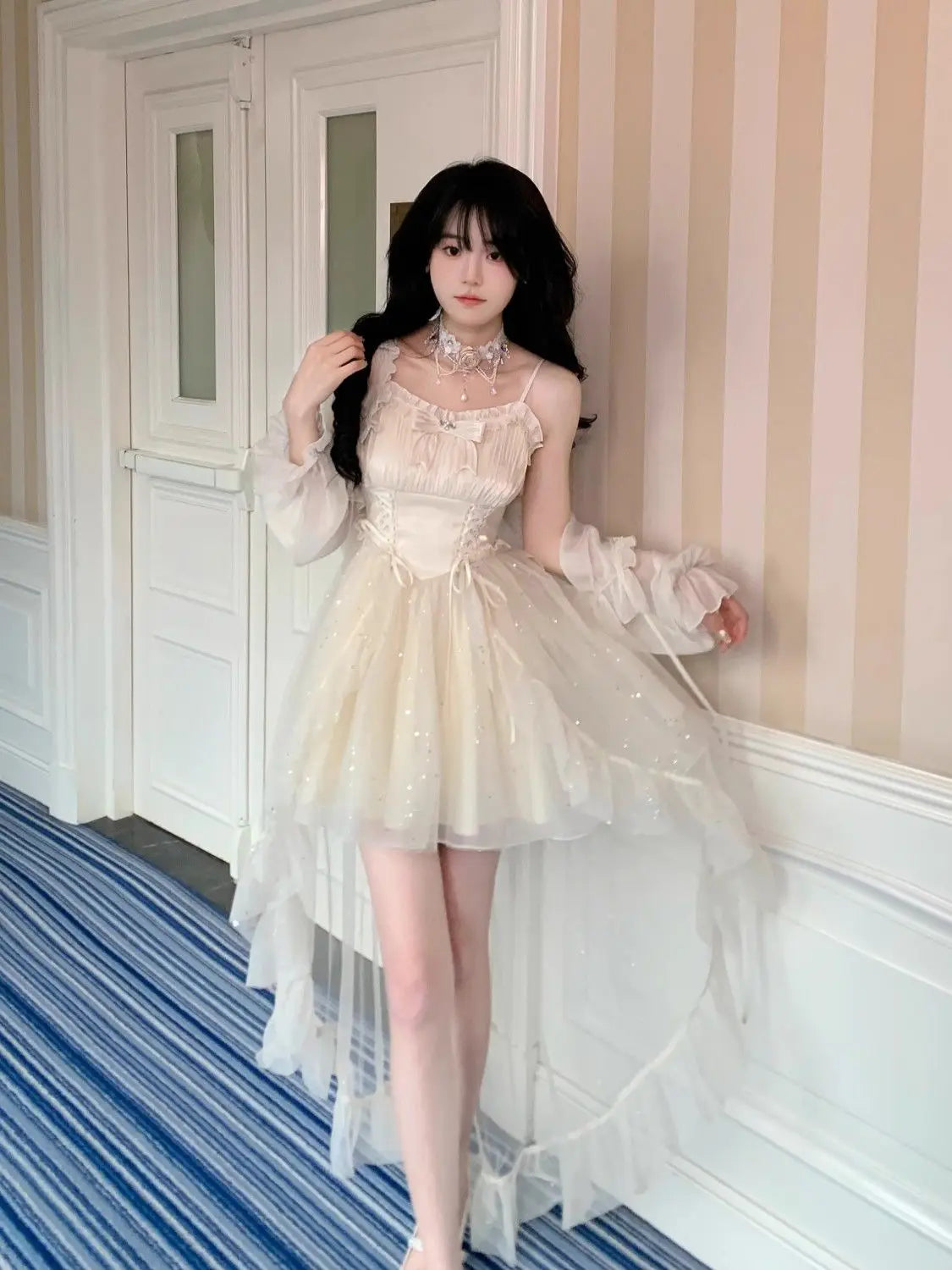 Aiertu Sweet Japanese Sequined Slip Dress Women Mesh Patchwork Sexy Princess Mini Dress Female 2024 Summer Casual Elegant Party Dresses Aiertu