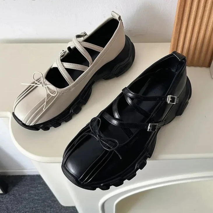 Aiertu Back  to school Summer Chunky Women Sports Shoes Fashion Shallow Butterfly-knot Platform Flat Shoes Ladies Casual Outdoor Mary Jane Shoes Aiertu