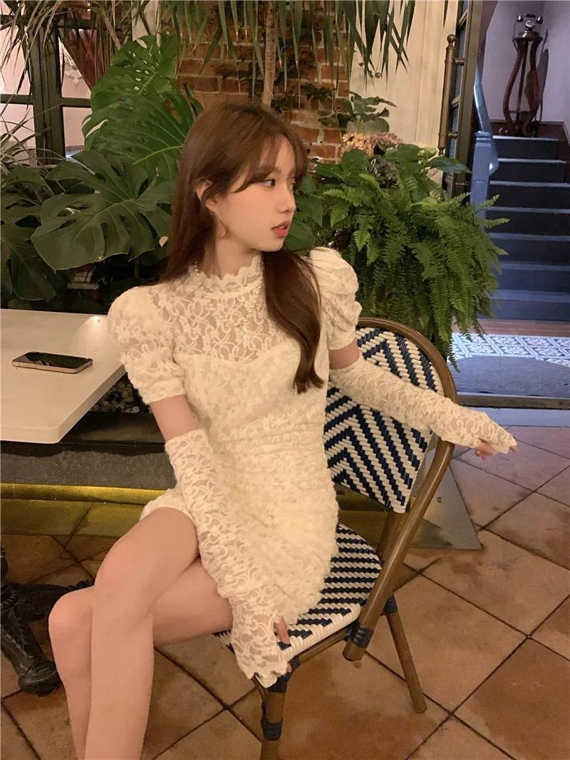 Aiertu  Spring Lace Design Elegant Y2k Mini Dress Woman Party Sexy Bodycon Dress Casual Puffer Sleeve One Piece Dress Korea Fashion Aiertu
