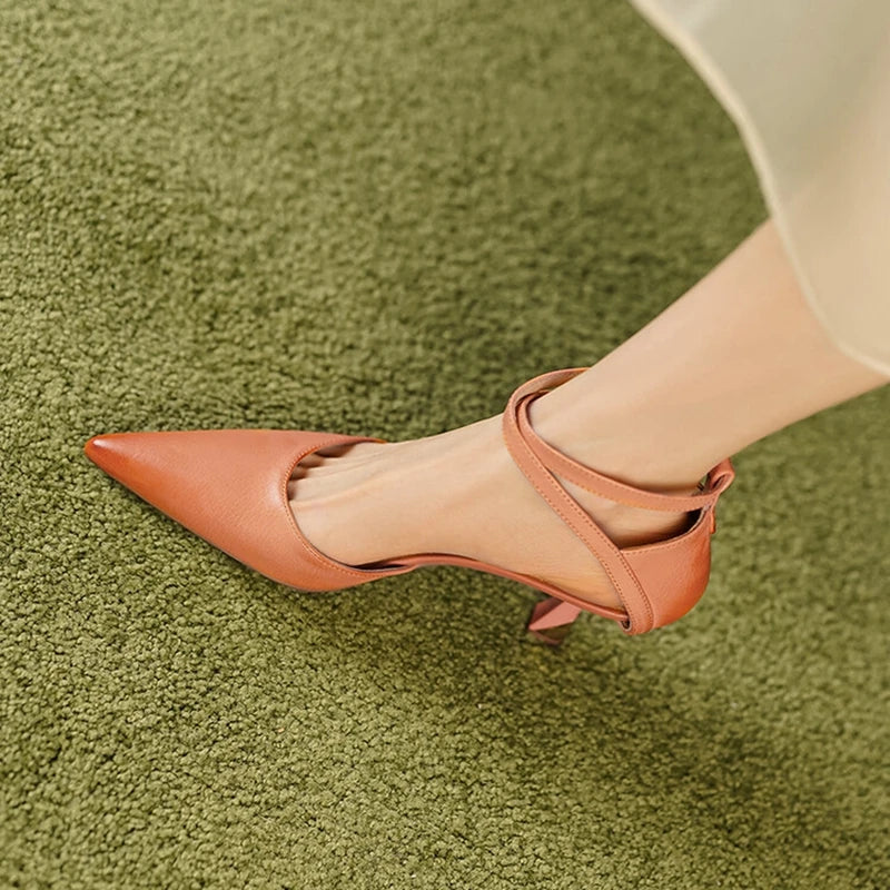 Aiertu NEW Summer/Spring Women Shoes Pointed Toe Thin Heel Sandals Solid High Heels Elegant Genuine Leather Shoes for Women Party Shoes Aiertu