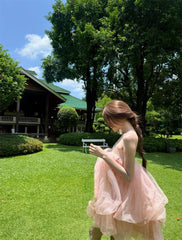 AIERTU  -  Summer French Fashion Fairy Mini Dress Women's Sleeveless Strapless Tulle Bubble Puffy Dress Elegant Chic Princess Party Dress Aiertu