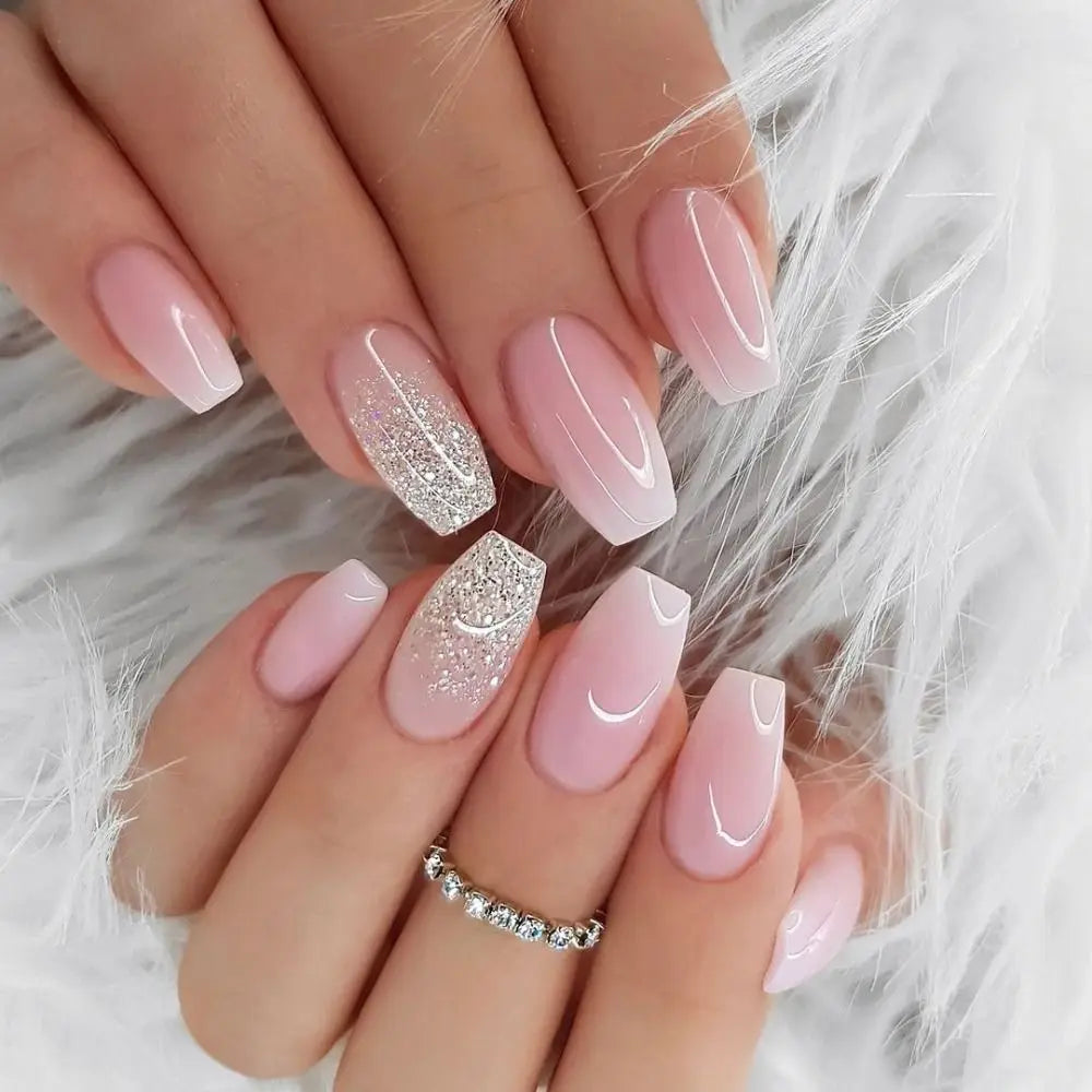 Aiertu 24pcs Gradient Fake Nails French Ballerina Nail Waterproof Faux Medium Coffin false nails Fingernails Press on Nails Tips aiertu