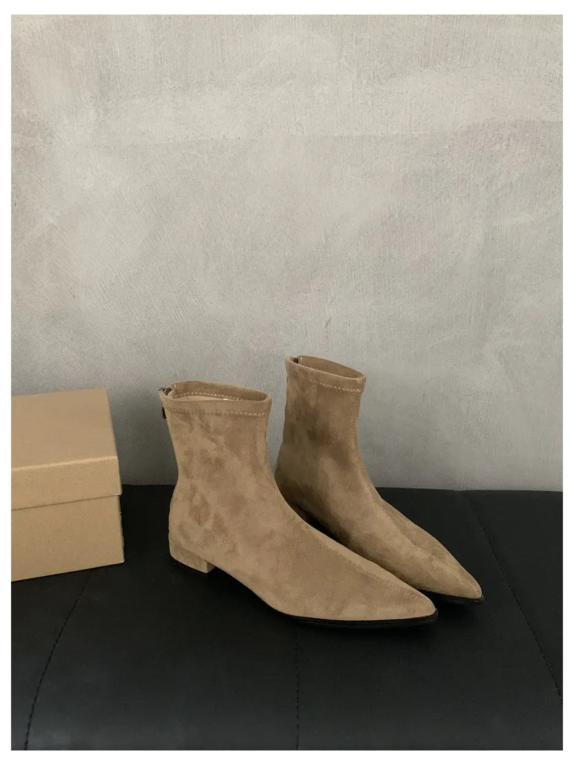 Ankle Boots Women Chunky Heels Pointed Toe Winter Shoes Women Flat Short Boot Brand Zipper Chelsea Booties Zapatillas Mujer Aiertu