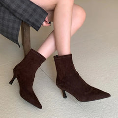 Winter New Brand Women Ankle Boots Fashion Pointed Toe Ladies Elegant Short Boots Thin High Heel Dress Pumps Aiertu