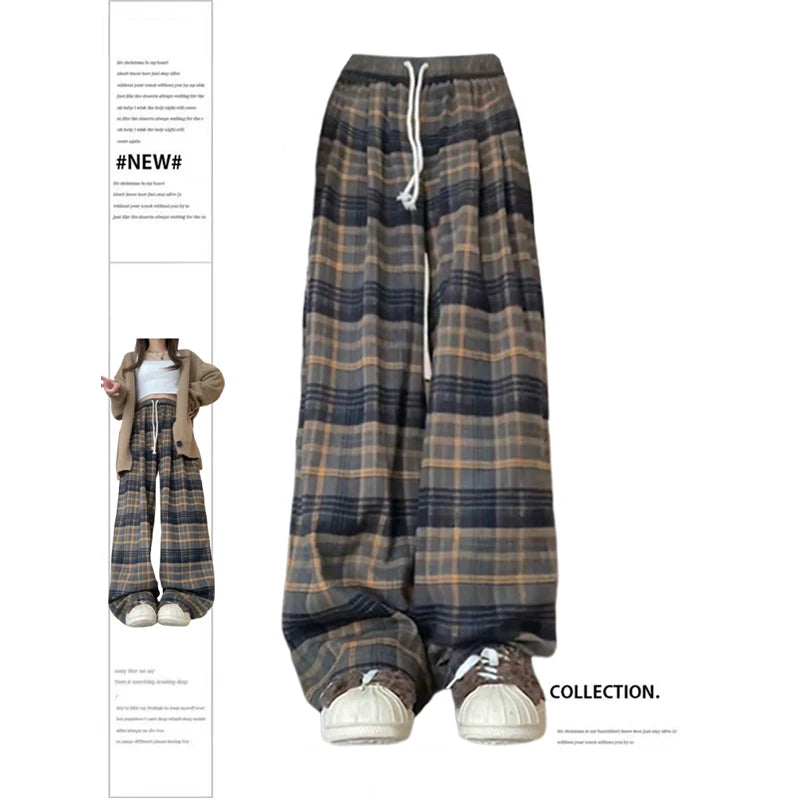Aiertu Women's Plaid Baggy Sweatpants Harajuku Streetwear Fashion Aesthetic Pants Retro 2000s Vintage Oversize Wide Leg Trouser Clothes Aiertu