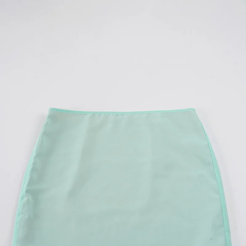 AIERTU  -  Women Y2K Mesh Midi Skirt Low Waist Ruffle Hem Slim Fit Solid Color Sheer Mid‑Calf Skirt Casual Streetwear Holiday Party Summer Aiertu