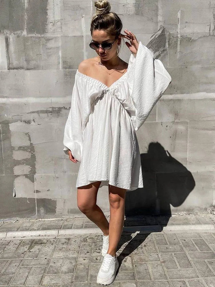 Aiertu Summer 11 Candy Color Long Sleeve Dresses Women Tourism vacation Deep V Neck Women Summer Boho Dresses Aiertu