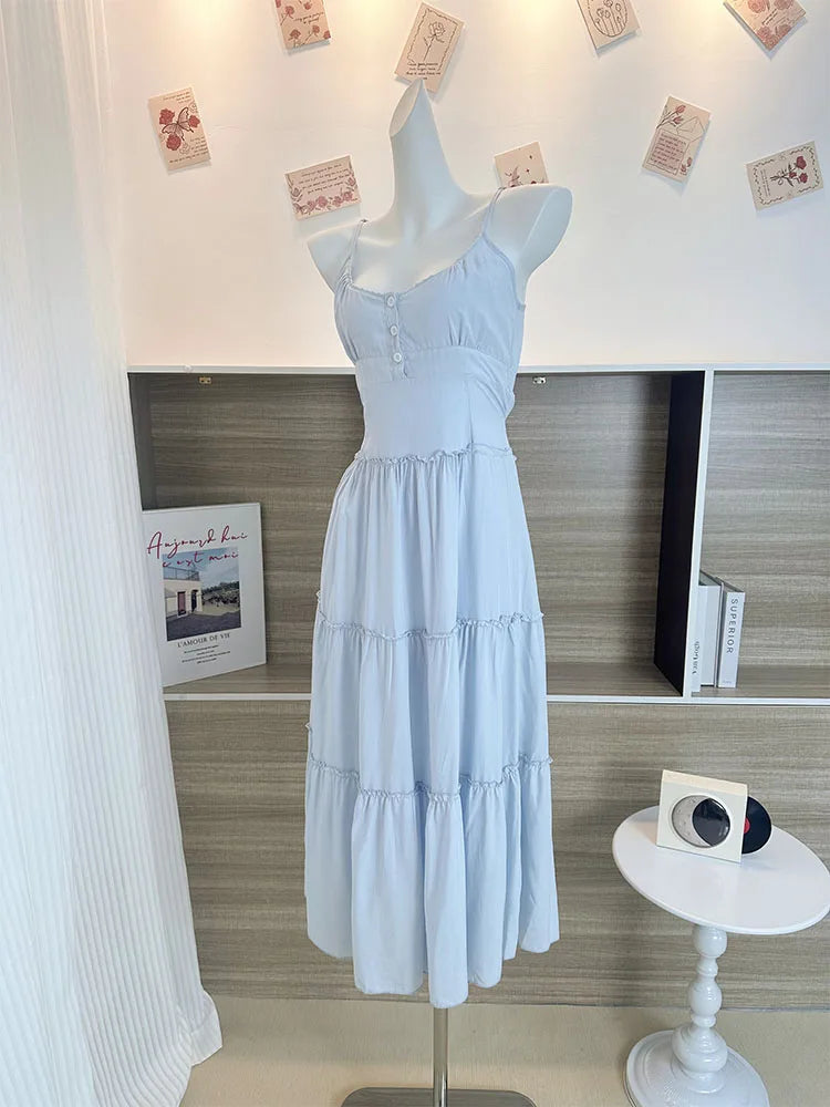 Aiertu Woman Gyaru A-Line Dress Hot Spaghetti Strap Dress Design Fairy Dress All-match Frocks Elegant One-Piece Patchwork Bandage Aiertu