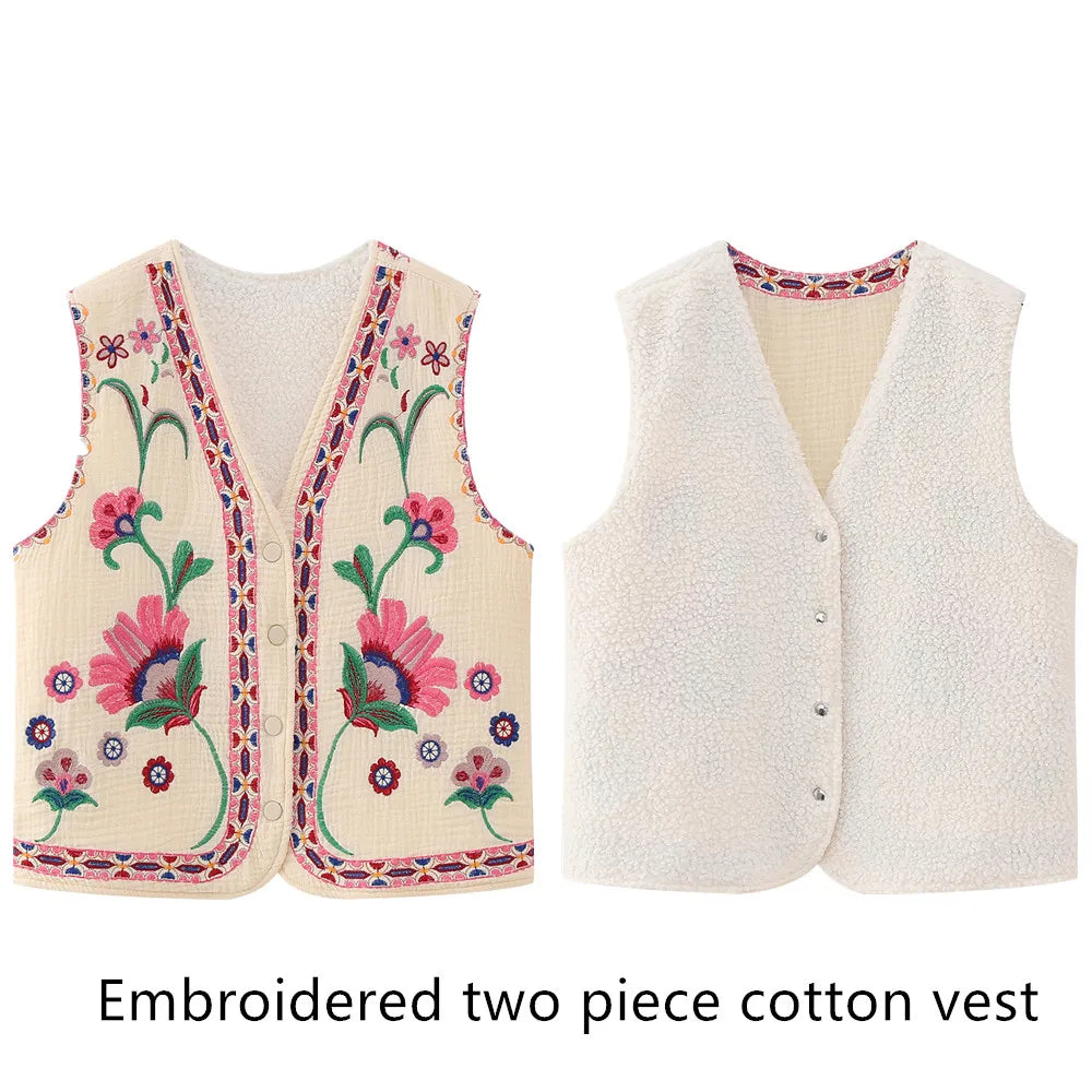 Aiertu Women Vintage Floral Embroidered Open WaistCoat Ladies National Style Vest Jacket Outfits Casual Vacation Crop Top Aiertu