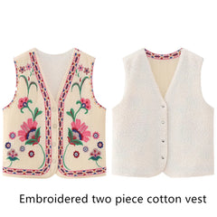 Aiertu Women Vintage Floral Embroidered Open WaistCoat Ladies National Style Vest Jacket Outfits Casual Vacation Crop Top Aiertu