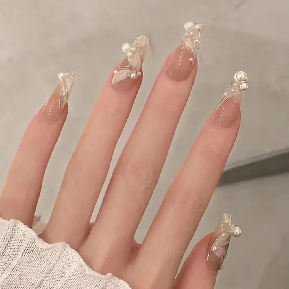 Aiertu 24Pcs Valentine Nails Press on Love Y2k Acrylic Nails Sparkle Butterfly French Cat Eye Almond Full Cover Stick on False Nail Tip Aiertu