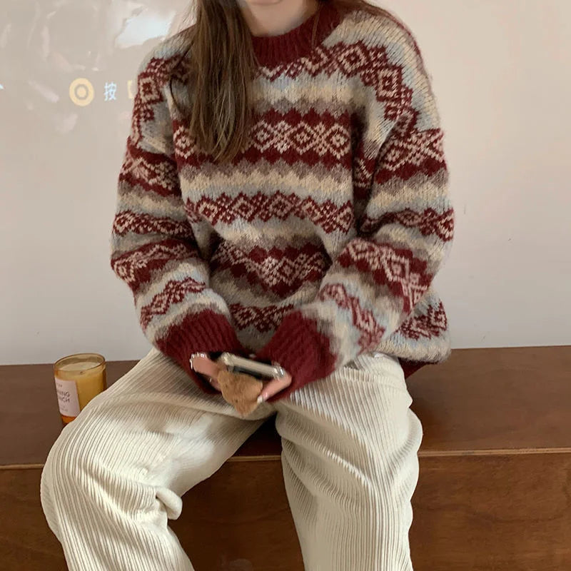 AIERTU  -  Lazy Style Sweater Womens Autumn Winter New Style Korean Fashion Loose Slim Fit Pullover Crew Neck Knitted Top Womens Aiertu