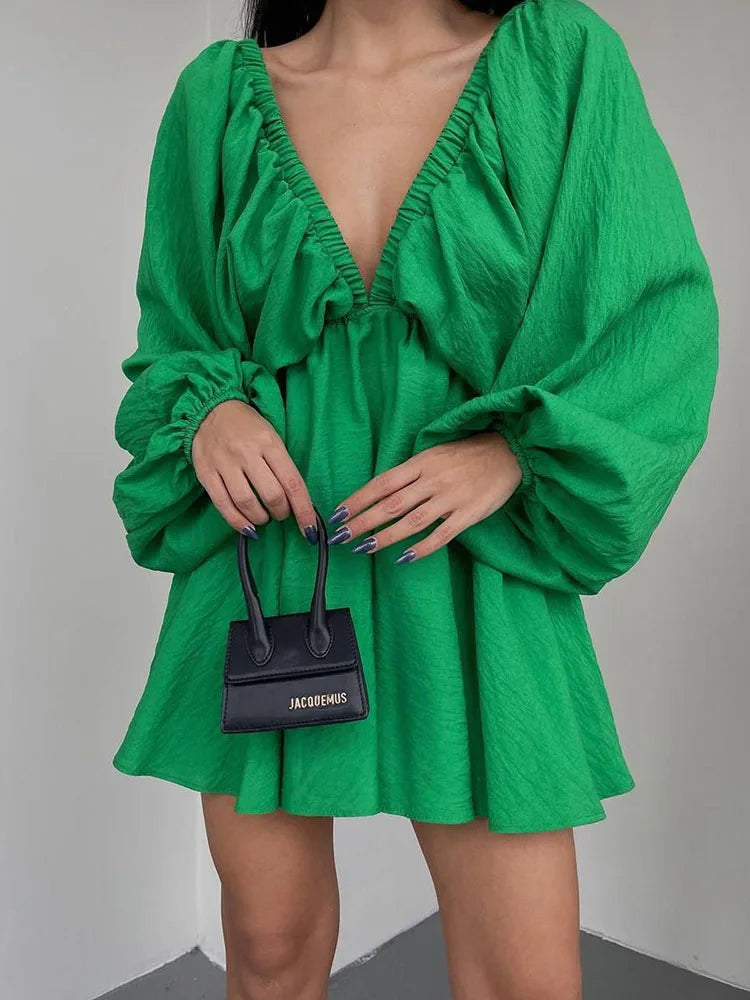 Aiertu Summer 11 Candy Color Long Sleeve Dresses Women Tourism vacation Deep V Neck Women Summer Boho Dresses Aiertu