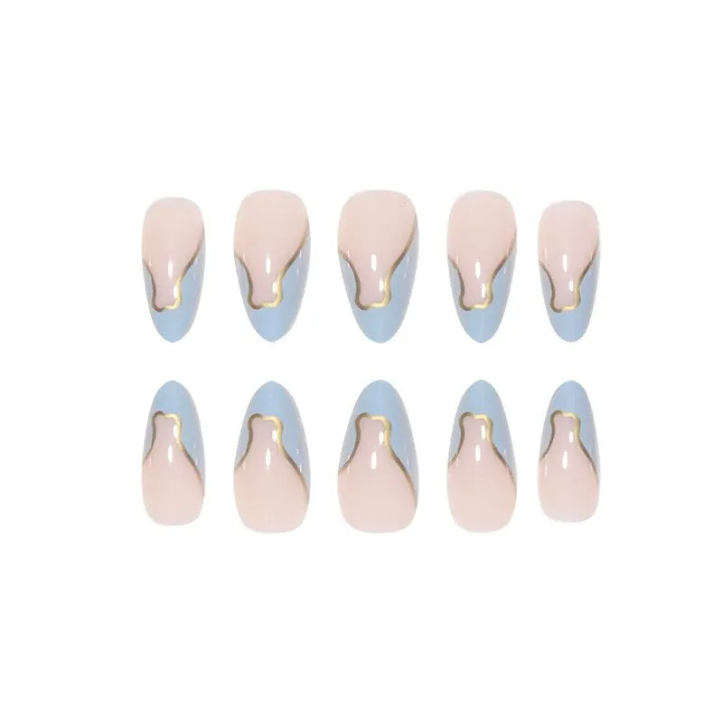 Aiertu 24 Pieces Long Almond Irregular French style Pattern ABS Full Cover Glossy False Nails Aiertu