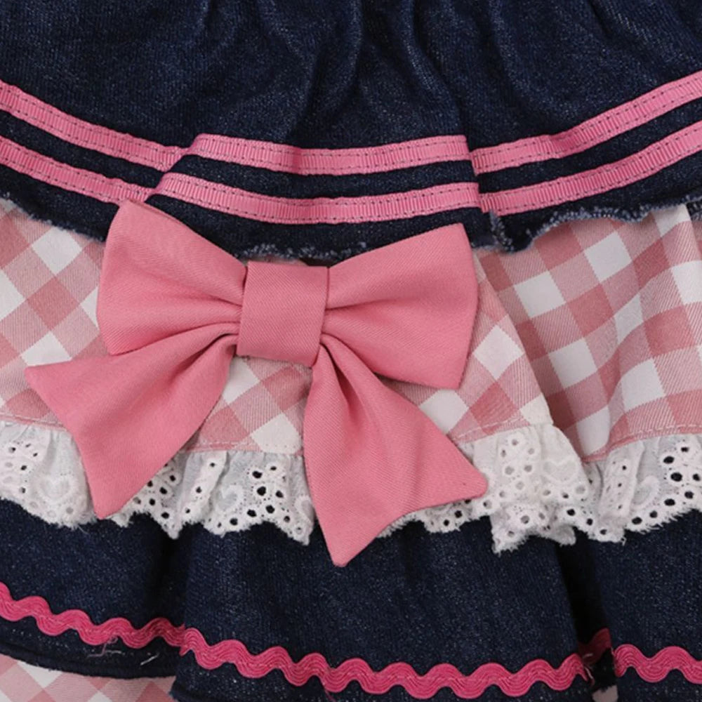 Aiertu Preppy Style Lolita Kawaii Skirts Japanese Sweet Mini Women Harajuku Cute Ball Gown Denim Skater Y2K High Waist Lace Cake Skirts Aiertu
