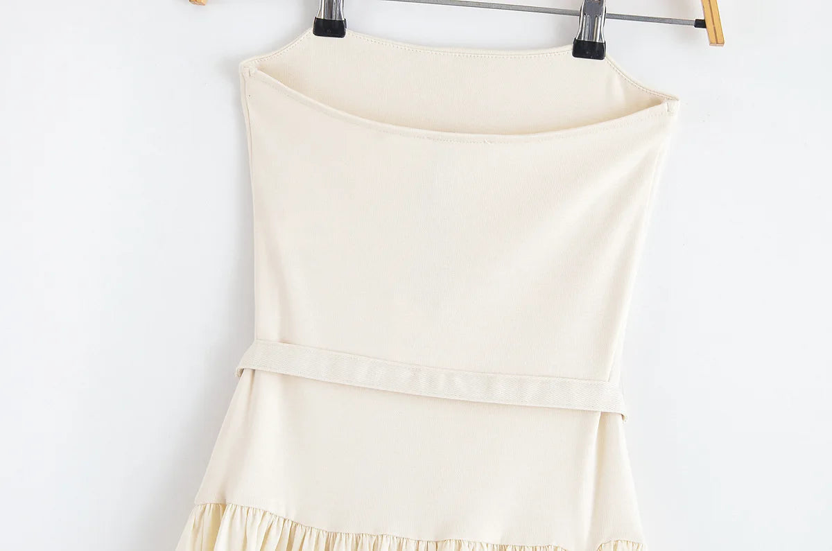 AIERTU  -  autumn new women's casual fashion temperament simple sleeveless tube top slim stitching belt mid-length dress Aiertu