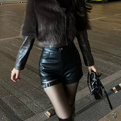 Aiertu Sexy Black Pu Leather Shorts Women's Autumn and Winter Tight Gothic High Waist Shorts Street Fashion Y2K Hot Girl Outfit Aiertu