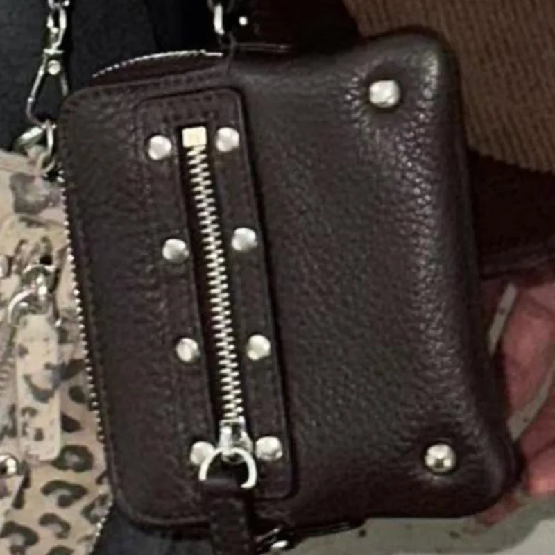 AIERTU  -  Motorcycle Rivet Chain Crossbody Carry Small Square Bag Wallet Fashionable Hanging Bag Hip Hop Retro Street Trend Mini Card Bag Aiertu