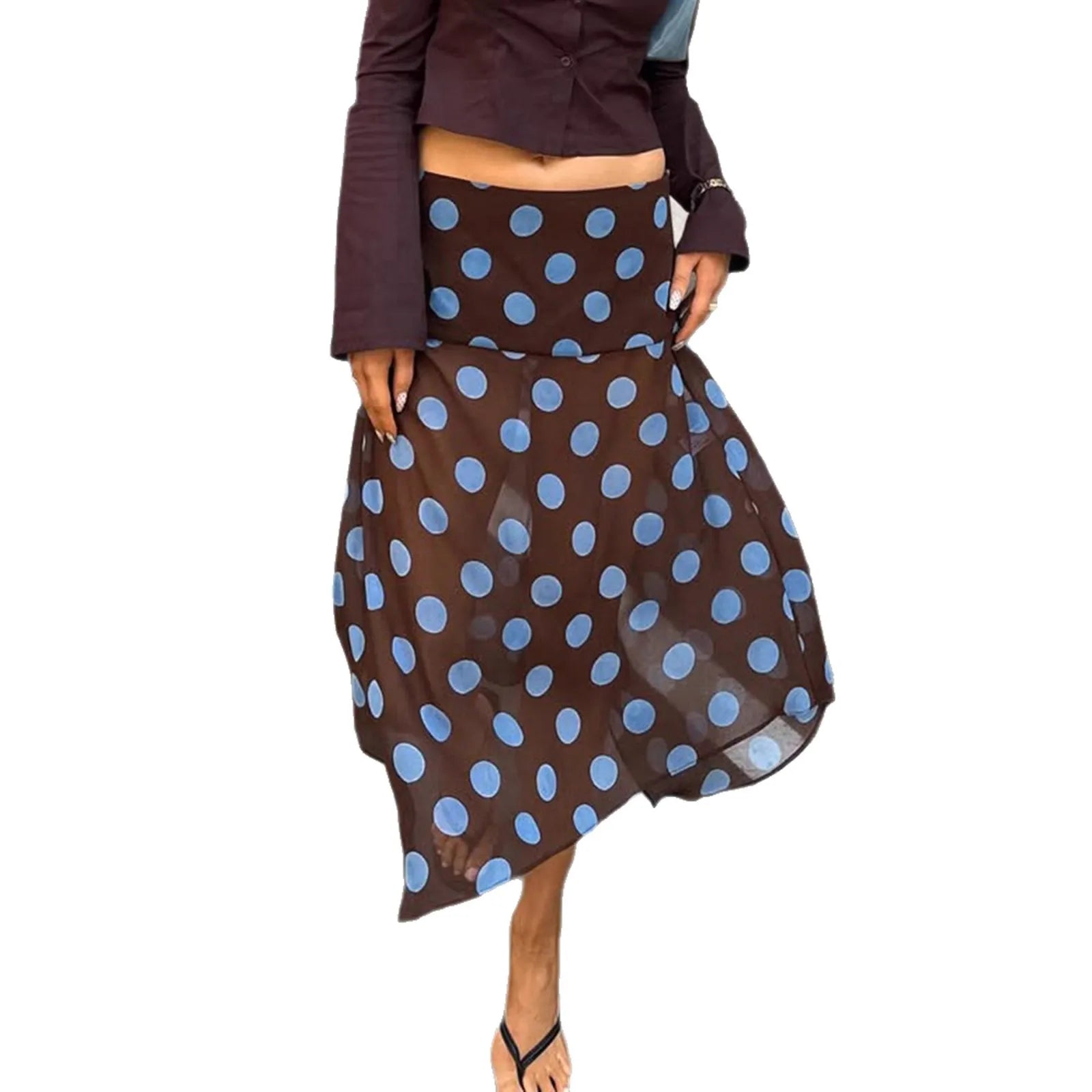 AIERTU  -  Style Fashionable Polka Dot Irregular Mesh Skirt New Temperament Light and Mature Style Mid-length Skirt Aiertu