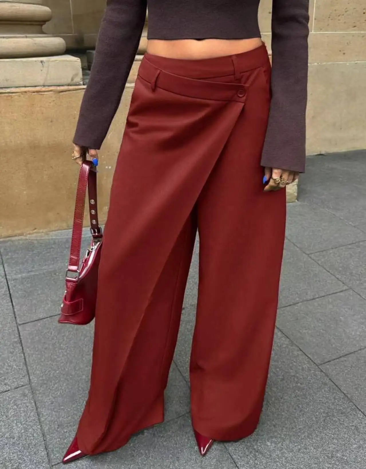 AIERTU  -  Irregular Splicing Straight Wide-leg Pants Women's Autumn and Winter Drape Suit Pants Design Trousers Aiertu