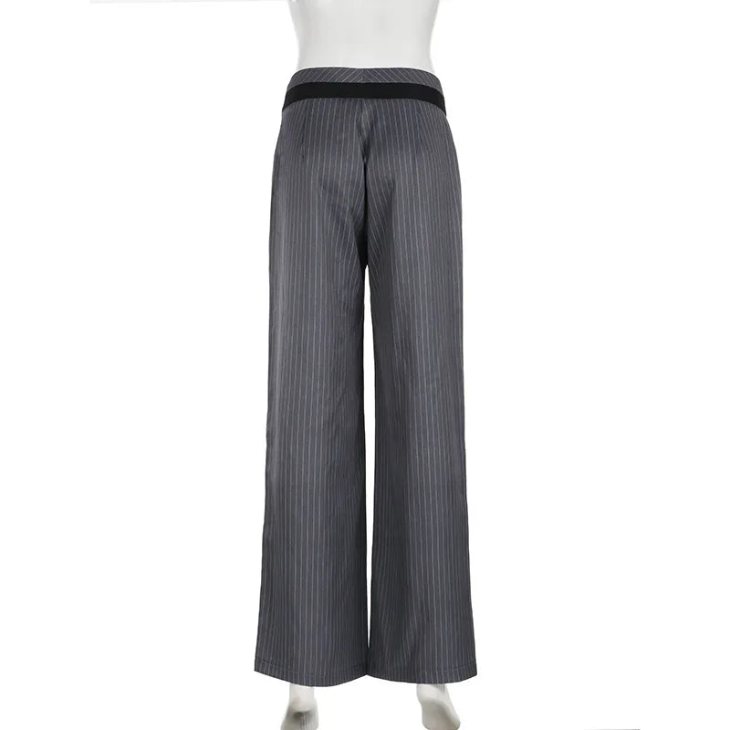 AIERTU  -  Y2K Contrast Waistband Striped Pants Loose Straight Leg Hanging Casual Woven Versatile for Women Summer Aiertu