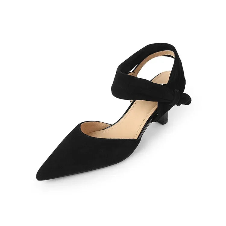 Aiertu Summer Women Sandals Pointed Toe Thin Heel Women Shoes 2023 Sheep Suede Leather Shoes for Women Cover Toe High Heels Party Shoes Aiertu
