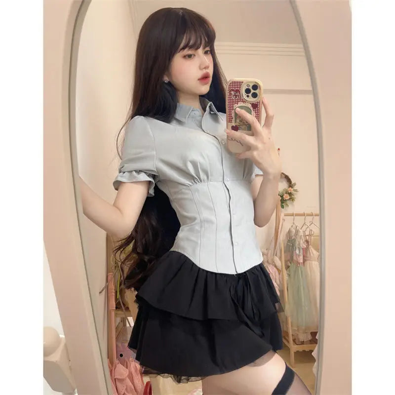 Aiertu Sexy White Blouses Women Korean Fashion Shirt Chic Harajuku Preppy Elegant Female Japanese Casual JK Slim Y2k Blusas Cute Tops Aiertu