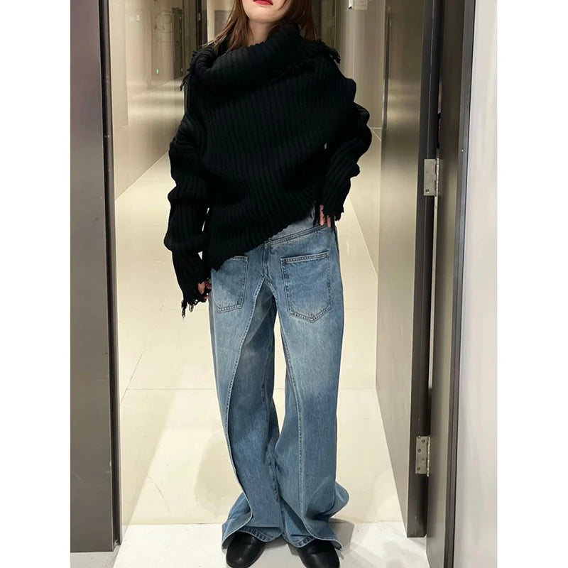Aiertu Women's Retro Wide Leg Baggy Casual Denim Trouser Harajuku Vintage High Waist Loose Jeans 2024 Spring Fashion Blue Pants Aiertu