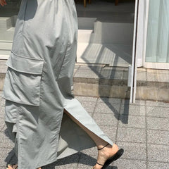 AIERTU  -  Fashionable Korean Style Pure Color Drawstring Work Skirt High Waist H-Shape Loose Fit Commute Style Ladies Skirt Aiertu