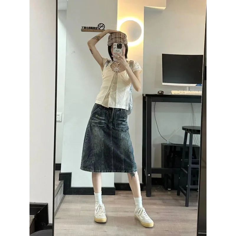 Aiertu Y2K Vintage Women's Blouse See Through Short Sleeve Slim Shirts Japanese 2000s Style Summer Gyaru Streetwear Cardigan Aiertu