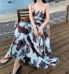 Aiertu Spaghetti Strap Elegant Women Summer Dress Sleeveless Casual A-Line Print Midi Beach Holiday Dresses Female Vestidos Long Robe Aiertu