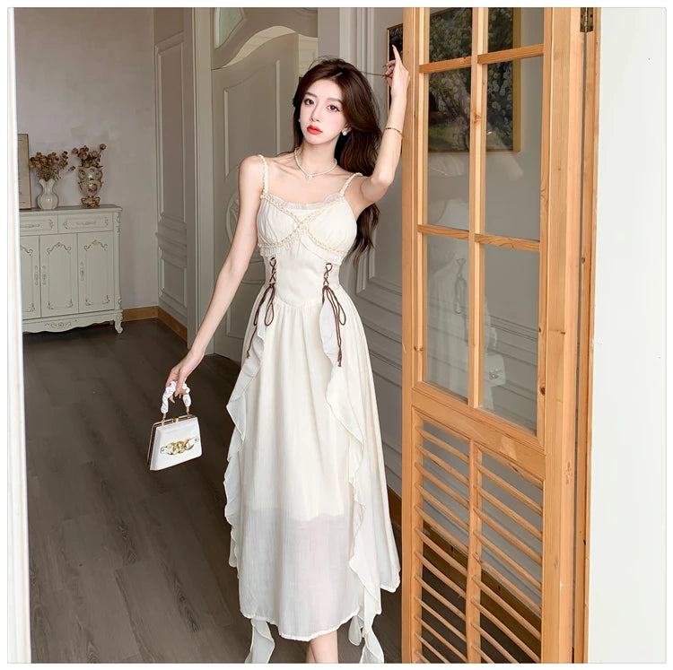Aiertu Sleeveless Casual Women Summer Halter Midi Dress Satin A-Line Solid Chic Party Sexy Evening Club Birthday Clothes Female Vestido Aiertu