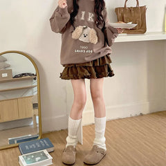 Aiertu 90s Winter Ruffle Brown Kawaii Lolita Pleated Skirt Women Fairy Y2k Mini Skirt Female Korean Fashion Cute Mini Cake Casual Skirt Aiertu