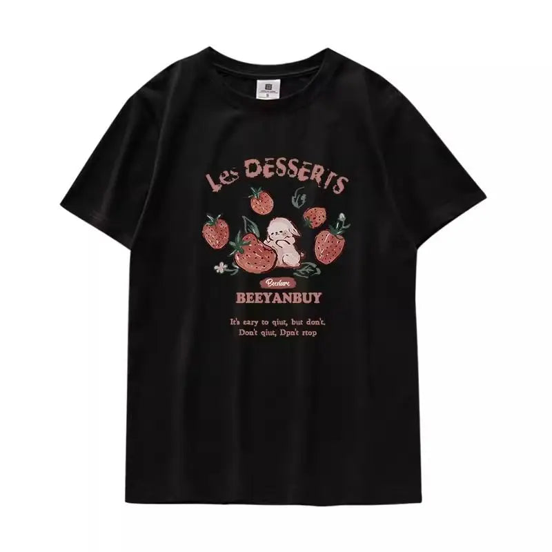 Aiertu Y2k Aesthetic Summer New Cartoon Strawberry T-shirts Harajuku Short Sleeve Loose OCasual Tops Women O Neck All Match Casual Tees Aiertu