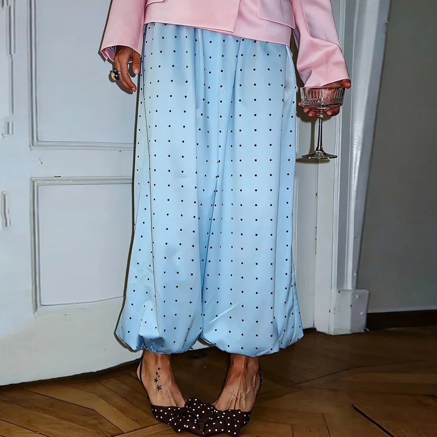 AIERTU  -  White Polka Dot Wide Straight Pants Loose Fit Spring Summer Chic Commuter Office Casual For Women Elegant Day To Night Aiertu