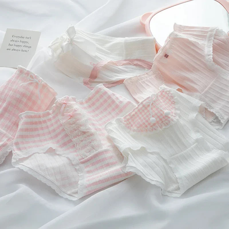 5Pcs/set Cotton Panties for Women Girl Briefs Underwear Plus Size Cute Soft Short Pantys Sexy Lingerie Female Ladies Underpants Aiertu