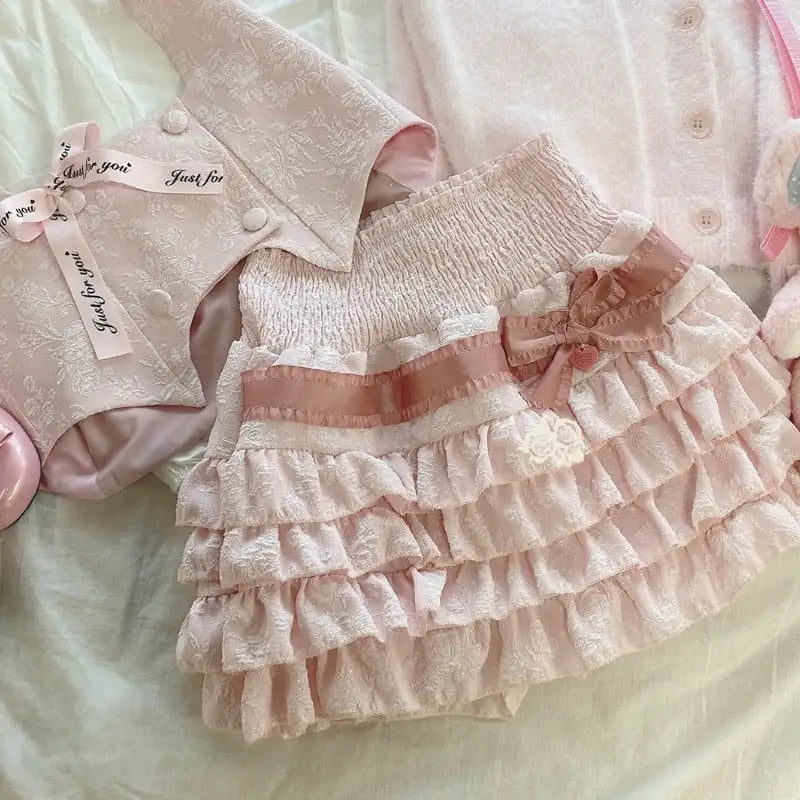 Lolita Cake Mini Skirts Women Japanese A-line High Waist Pleated Skirt Girly Kawaii Love Y2k Layered Skirts Fairy Outfit Aiertu