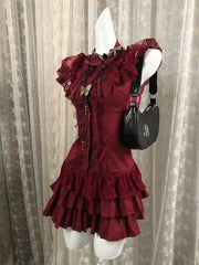 AIERTU  -  Gothic Sexy Lace Dresses Y2k Women Clothing Aesthetic Elegant Tiered Mini Dress Femme Evening Dresses Batwing Sleeve Slim Dress Aiertu