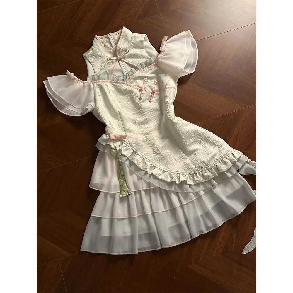 AIERTU  -  New Improved Dresses for Women Short Sleeve Spring Summer Mini Dress Ruffles Vintage Elegant Vestidos Mujer Aiertu