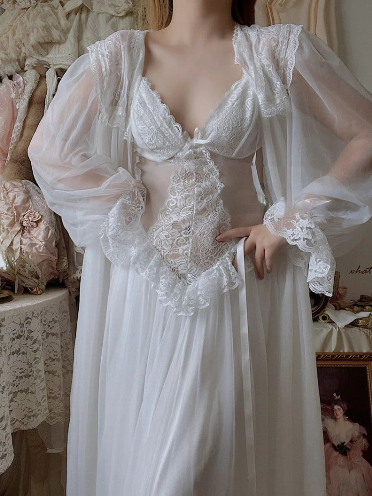 Aiertu Autumn White Fairy Vintage Sweet Dress Women Mesh Lace Sexy Casual Korean Dress Female Patchwork Designer Princess Dresses Aiertu